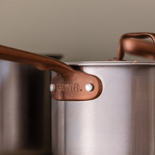 Batterie de cuisine en inox avec manches bronze, 15 pièces - Atma Kitchenware