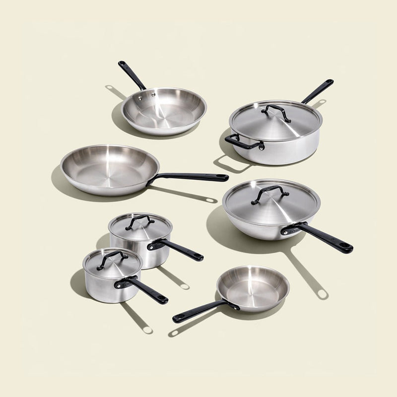 Batterie de cuisine en inox avec manches noirs, 12 pièces - Atma Kitchenware