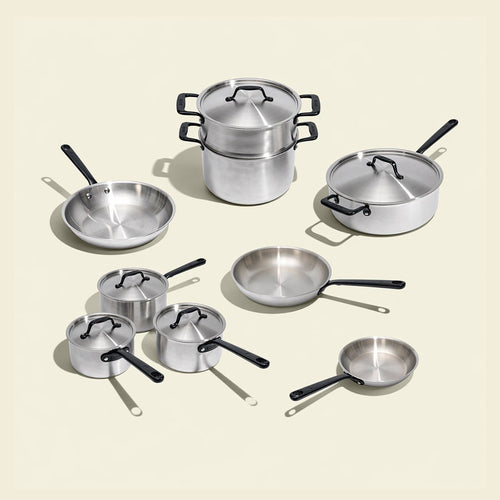 Batterie de cuisine en inox avec manches noirs, 15 pièces - Atma Kitchenware