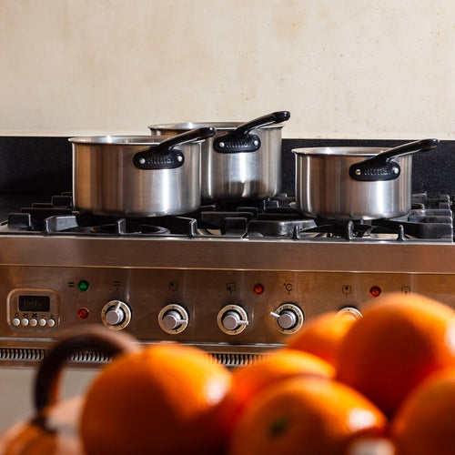 Batterie de cuisine en inox avec manches noirs, 21 pièces - Atma Kitchenware