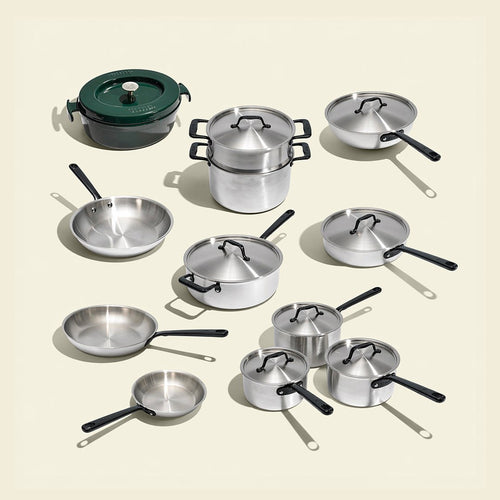 Batterie de cuisine en inox avec manches noirs, 21 pièces - Atma Kitchenware