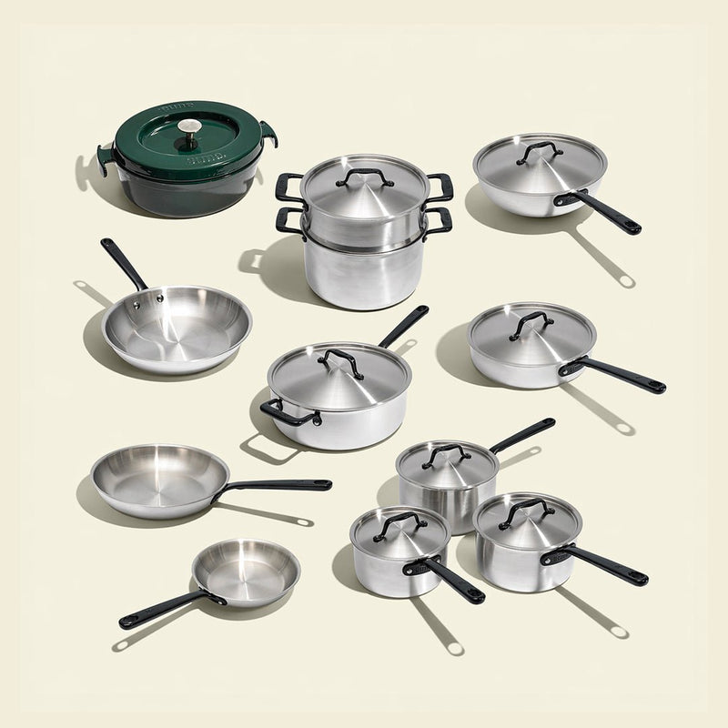 Batterie de cuisine en inox avec manches noirs, 21 pièces - Atma Kitchenware