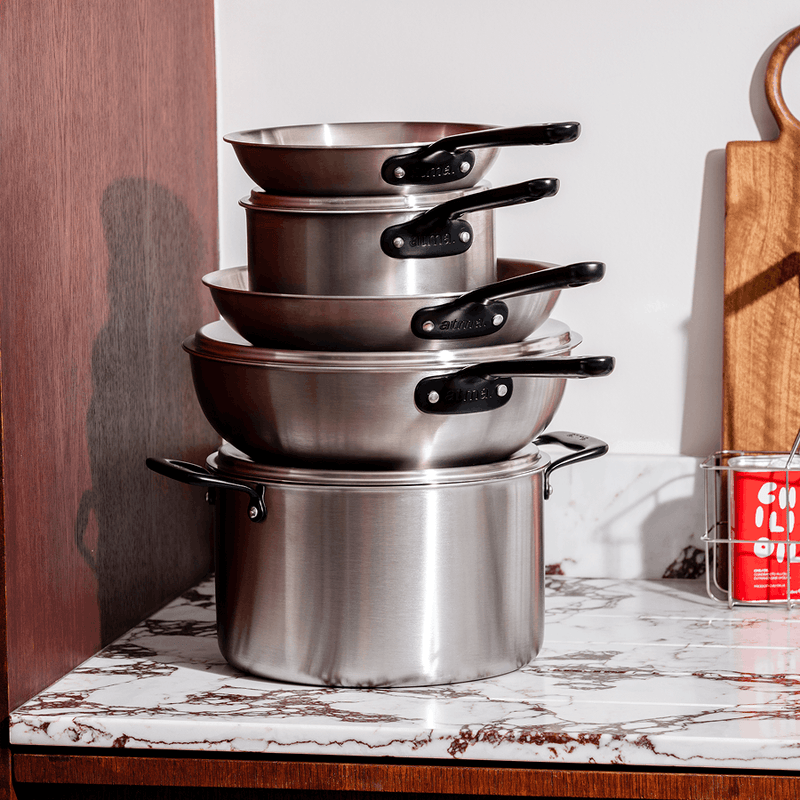 Batterie de cuisine en inox avec manches noirs, 21 pièces - Atma Kitchenware