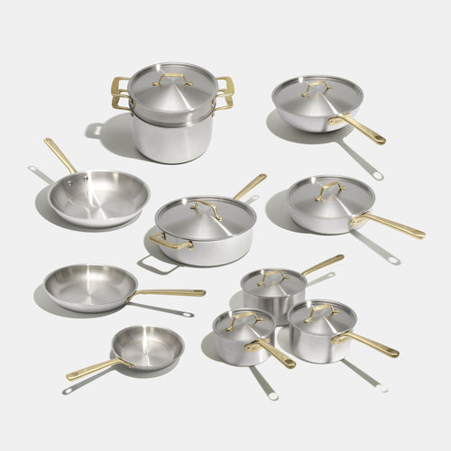 Batterie de cuisine en inox, manches dorés - 19 pièces - Atma Kitchenware