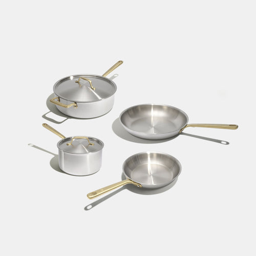 Batterie de cuisine en inox, manches dorés - 7 pièces - Atma Kitchenware
