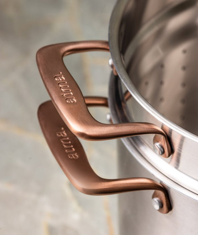 Le grand faitout en inox et son pasta pot, poignées bronze - Atma Kitchenware