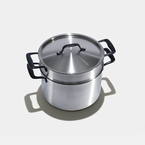 Le grand faitout en inox et son pasta pot, poignées noires - Atma Kitchenware