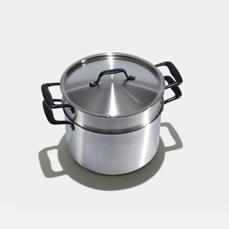 Le grand faitout en inox et son pasta pot, poignées noires - Atma Kitchenware