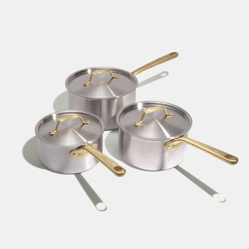 Le trio de casseroles parfaites en inox avec manches dorés (Édition limitée) - Atma Kitchenware
