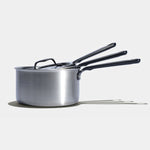 Le trio de casseroles parfaites en inox avec manches noirs - Atma Kitchenware