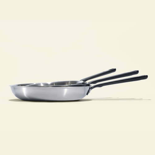 Pack Brigade - set de 3 poêles en inox avec manches noirs - Atma Kitchenware